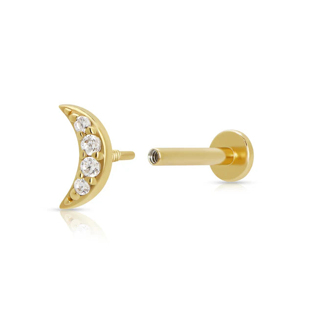 Scream Pretty Sparkling Moon Single Flat Back Earring - Gold
