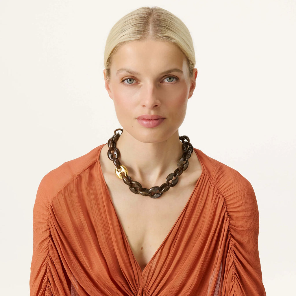 Vanessa Baroni Turtle Necklace Short -  Dark Brown Marble