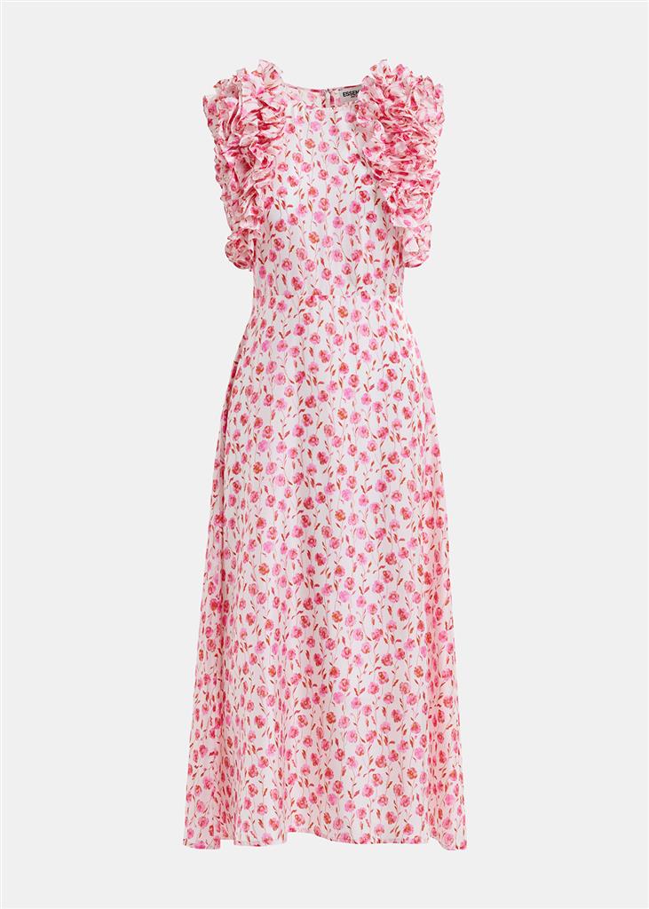 Essentiel Antwerp Hexico Floral Print Silk Midi Dress - Pink/Red/Off White