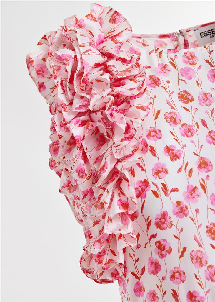 Essentiel Antwerp Hexico Floral Print Silk Midi Dress - Pink/Red/Off White