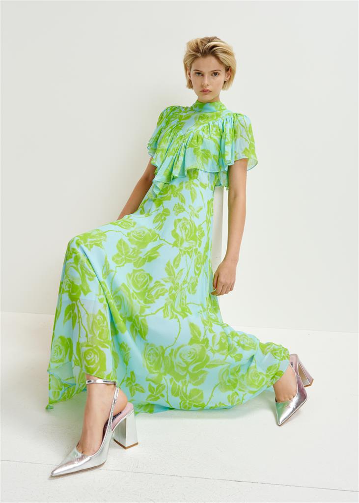 Essentiel Antwerp Honolulu Asymetrical Midi Dress - Lime Green/Blue