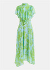 Essentiel Antwerp Honolulu Asymetrical Midi Dress - Lime Green/Blue