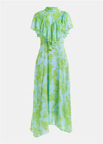 Essentiel Antwerp Honolulu Asymetrical Midi Dress - Lime Green/Blue