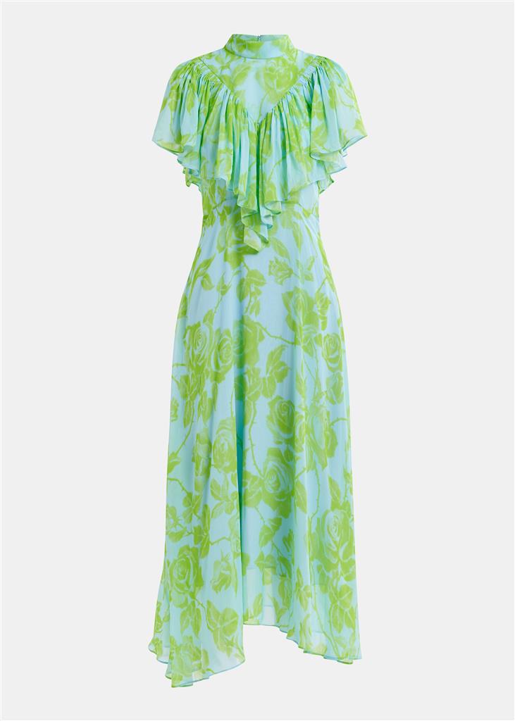 Essentiel Antwerp Honolulu Asymetrical Midi Dress - Lime Green/Blue
