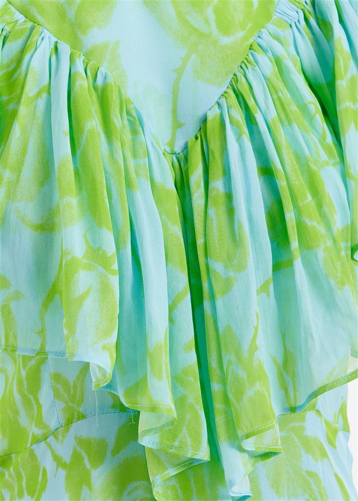 Essentiel Antwerp Honolulu Asymetrical Midi Dress - Lime Green/Blue