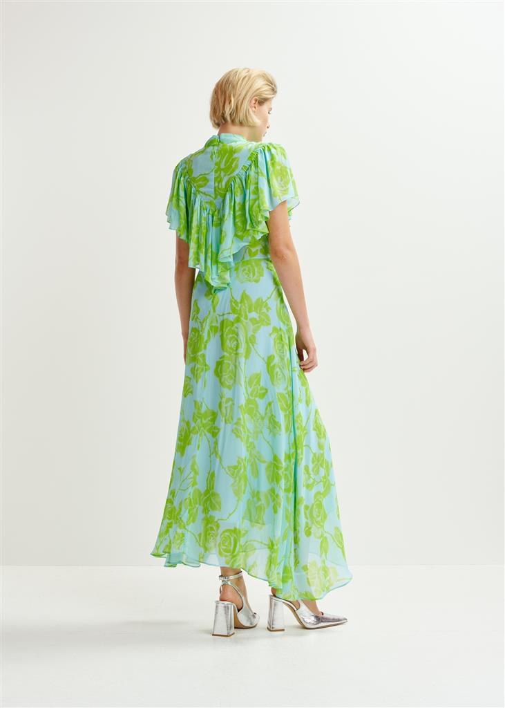 Essentiel Antwerp Honolulu Asymetrical Midi Dress - Lime Green/Blue