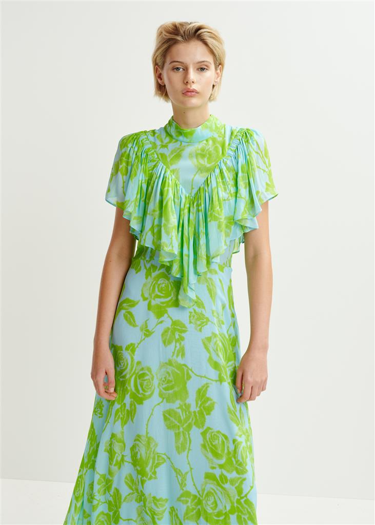 Essentiel Antwerp Honolulu Asymetrical Midi Dress - Lime Green/Blue