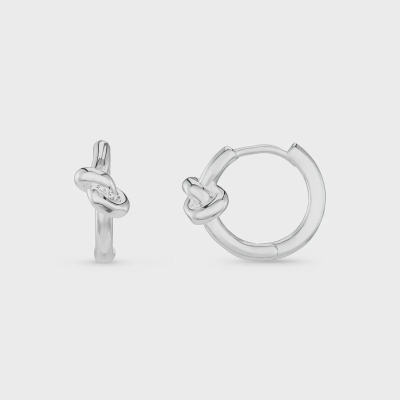 Orelia Polished Knot Huggie Hoop Earrings - Silver