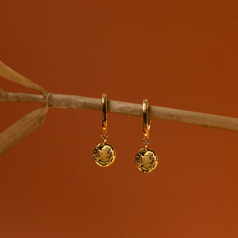 Orelia Molten Coin Huggie Hoop Earrings - Gold
