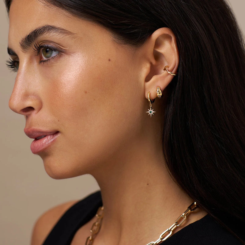 Orelia Crystal Engraved Starburst Tapered Huggie Hoop Earrings - Gold
