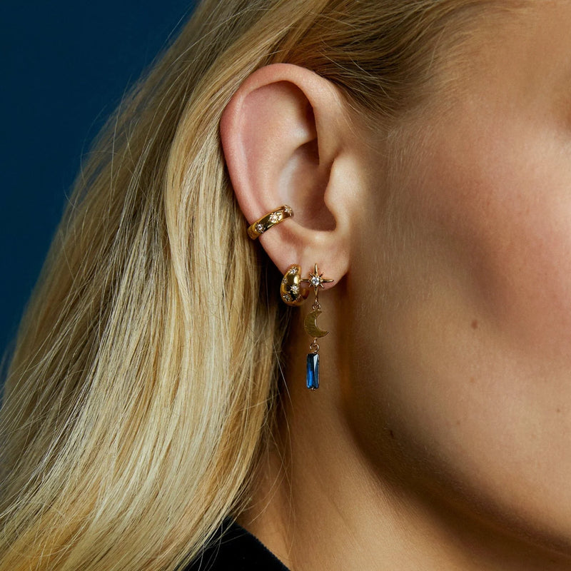 Orelia Crystal Engraved Starburst Tapered Huggie Hoop Earrings - Gold