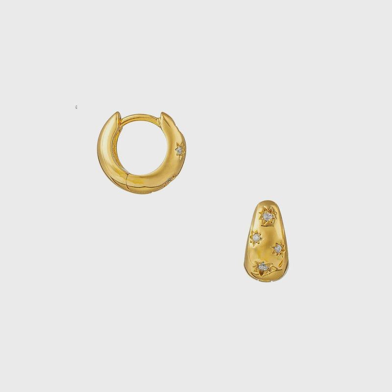 Orelia Crystal Engraved Starburst Tapered Huggie Hoop Earrings - Gold