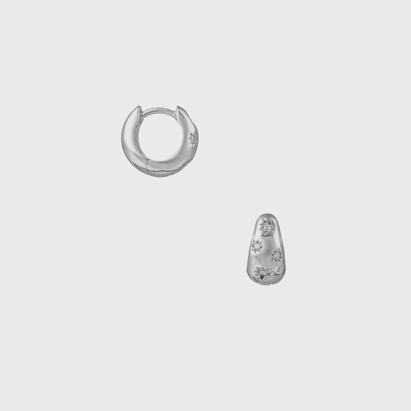 Orelia Crystal Engraved Starburst Tapered Huggie Hoop Earrings - Silver