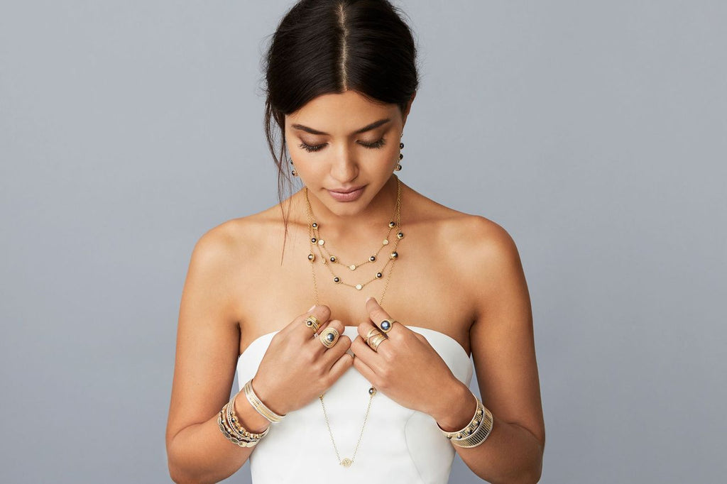 Anna Beck Blue Pearl Station Necklace - Gold