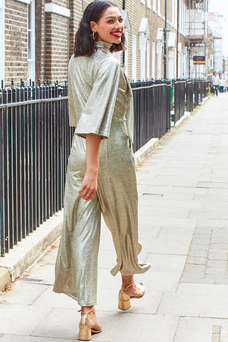 Onjenu Laurie Demi Sleeve Jumpsuit - Metallic Silver