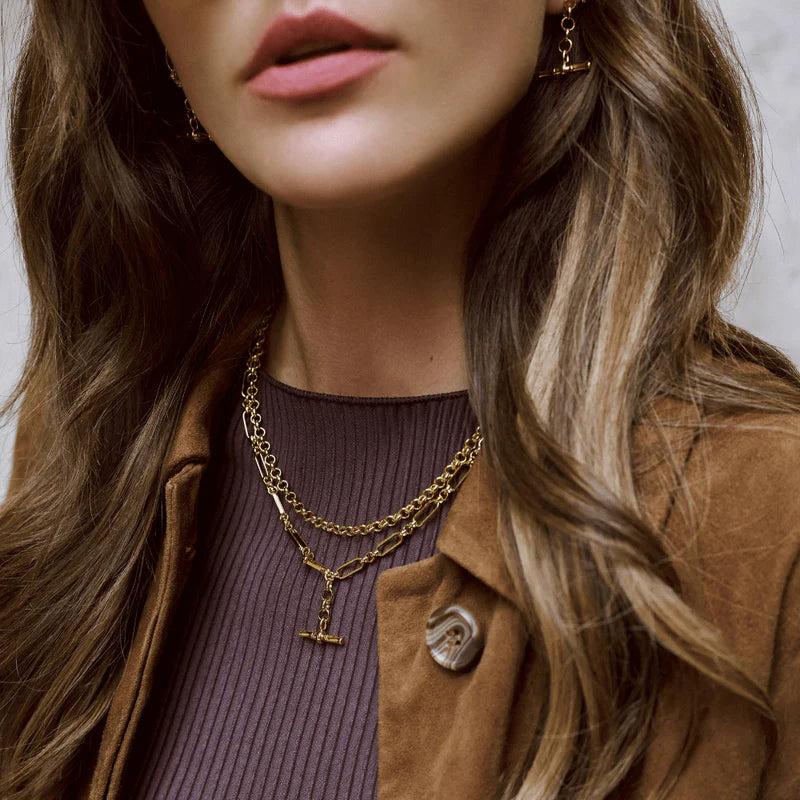 Orelia Open Link T-Bar Drop Necklace - Gold
