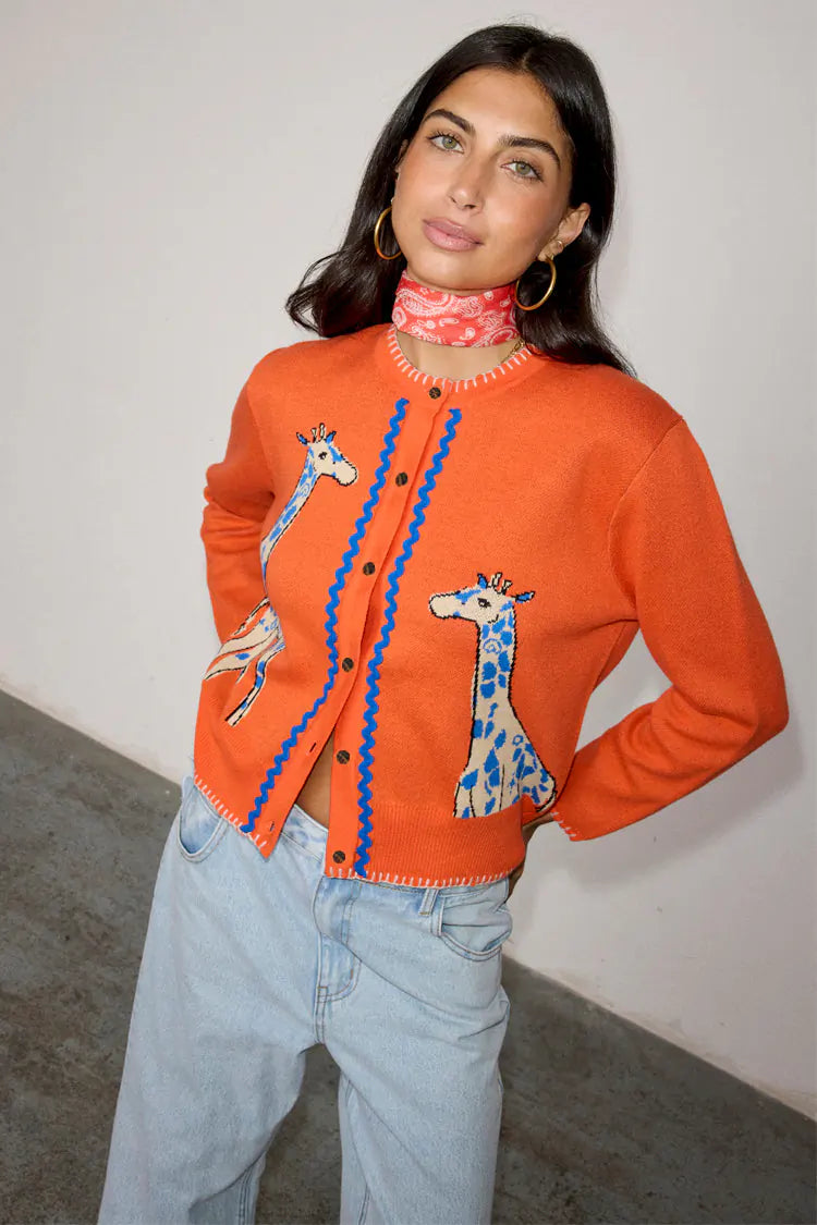 Never Fully Dressed Giraffe Knit Cardigan - Orange