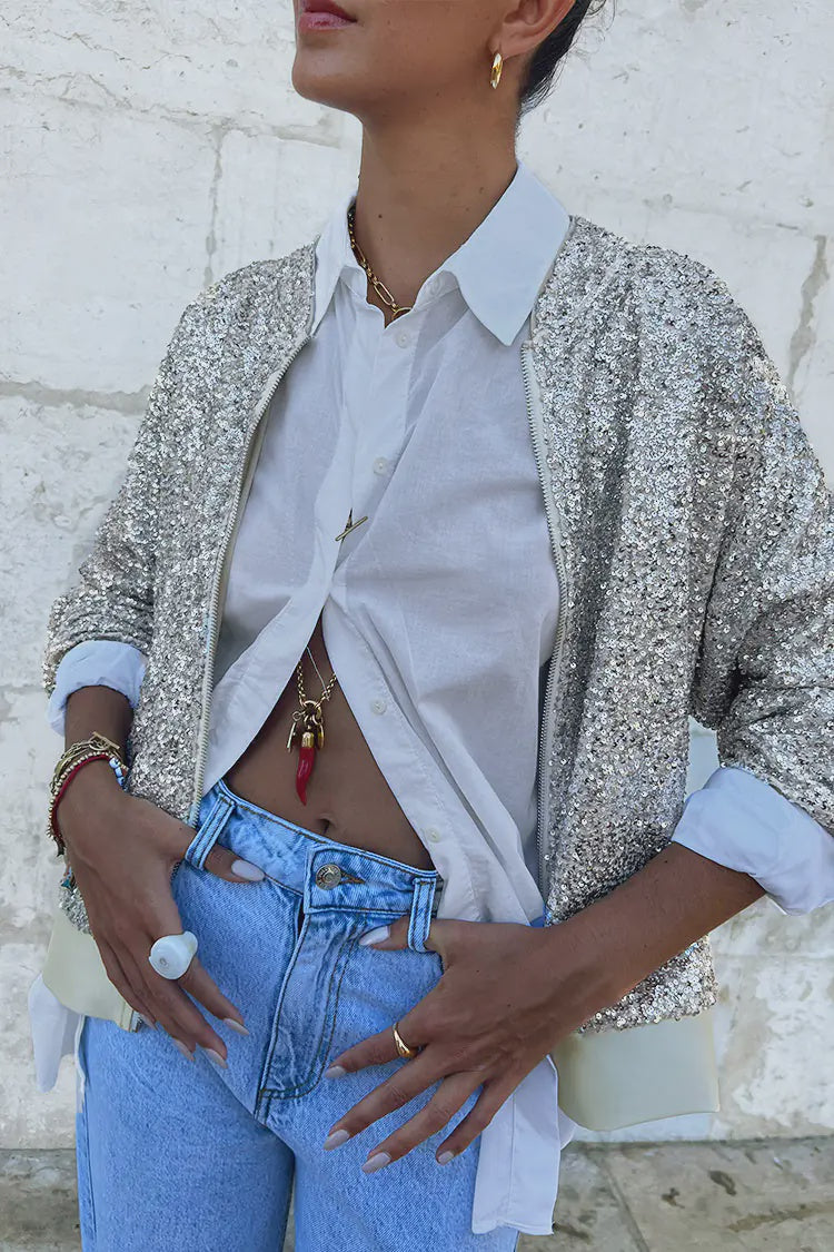 Never Fully Dressed Sequin Bomber - Silver