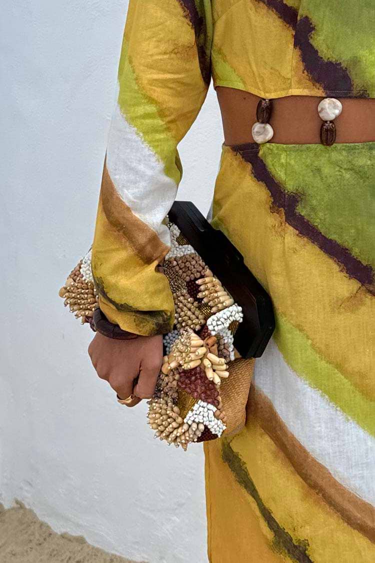 Never Fully Dressed Beaded Clutch Bag - Brown