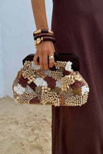 Never Fully Dressed Beaded Clutch Bag - Brown
