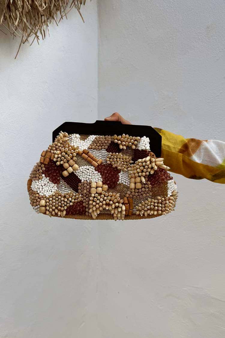 Never Fully Dressed Beaded Clutch Bag - Brown