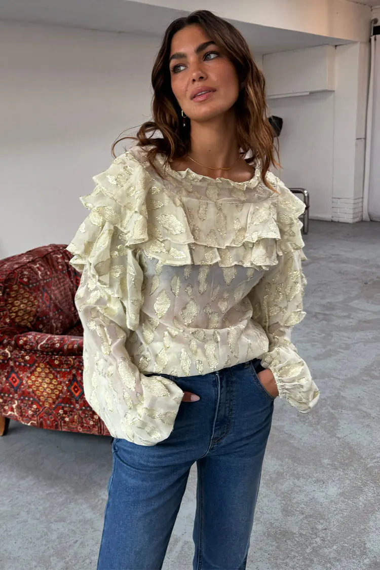 Never Fully Dressed Jacquard Riley Blouse - Cream