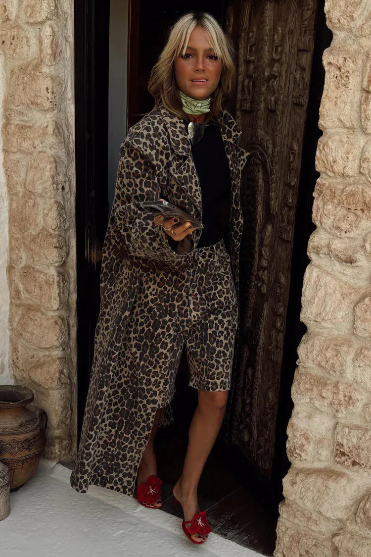 Never Fully Dressed Lucia Denim 55 Coat - Leopard