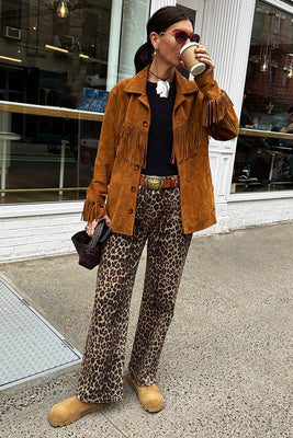 Never Fully Dressed Lucia Scallop Detail Jeans - Leopard