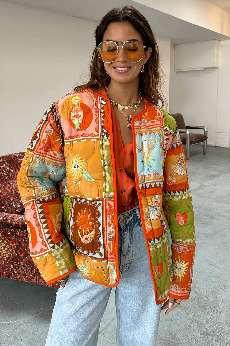Never Fully Dressed Soller Reversible Quilted Jacket - Leopard/Orange