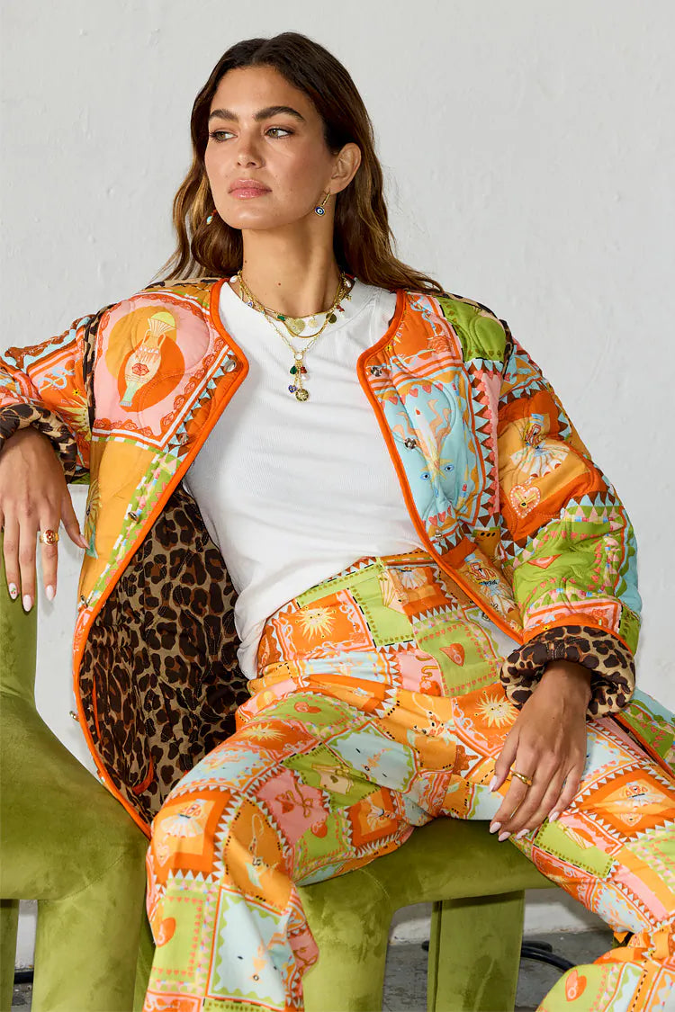 Never Fully Dressed Soller Reversible Quilted Jacket - Leopard/Orange
