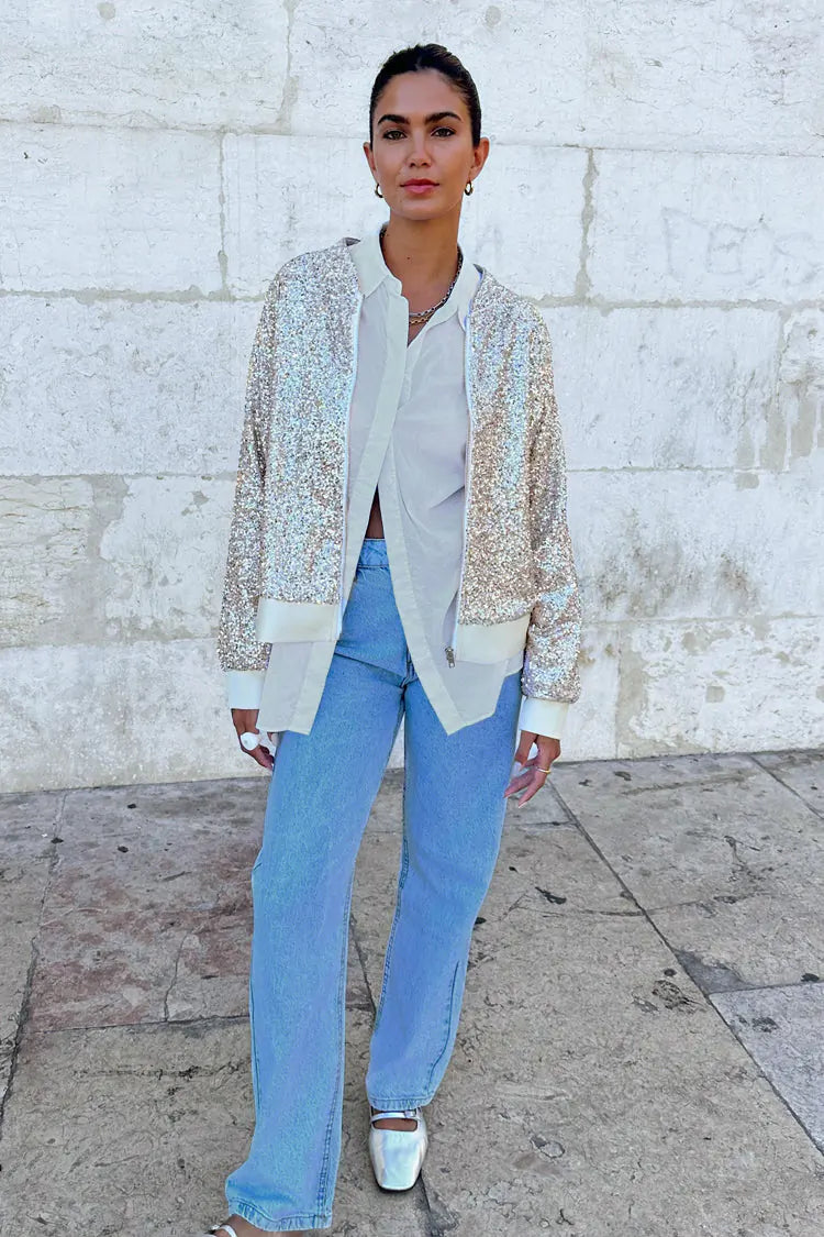 Never Fully Dressed Sequin Bomber - Silver