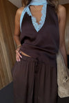 Never Fully Dressed Lace Top - Chocolate/Blue