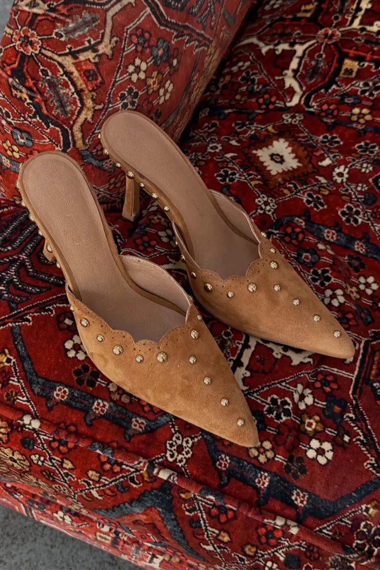 Never Fully Dressed Suede Scallop City Mules - Brown