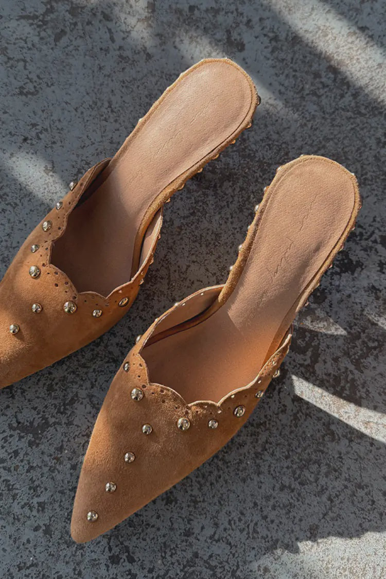 Never Fully Dressed Suede Scallop City Mules - Brown