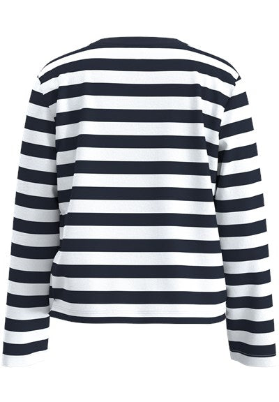 Selected Femme Long Sleeved Striped Boxy Tee - Dark Sapphire/White