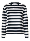 Selected Femme Long Sleeved Striped Boxy Tee - Dark Sapphire/White