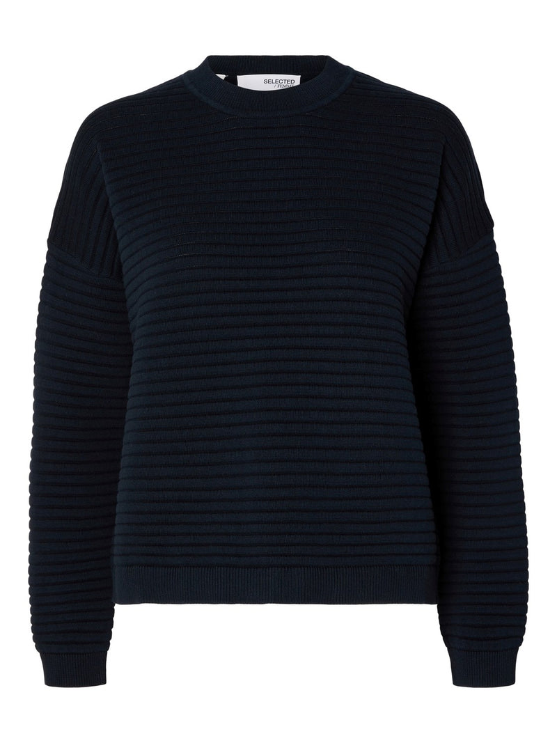 Selected Femme Laurina Long Sleeve Knit O-Neck  - Dark Sapphire
