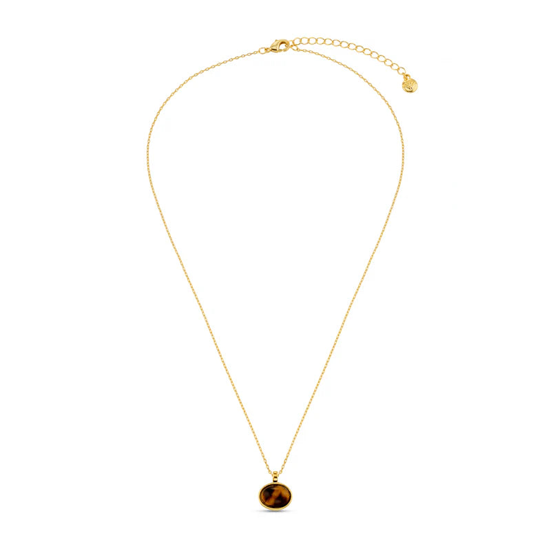 Orelia Semi Precious Tiger's Eye Pendant Necklace - Gold