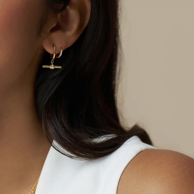 Orelia Crystal T-Bar Hoop Earrings - Gold