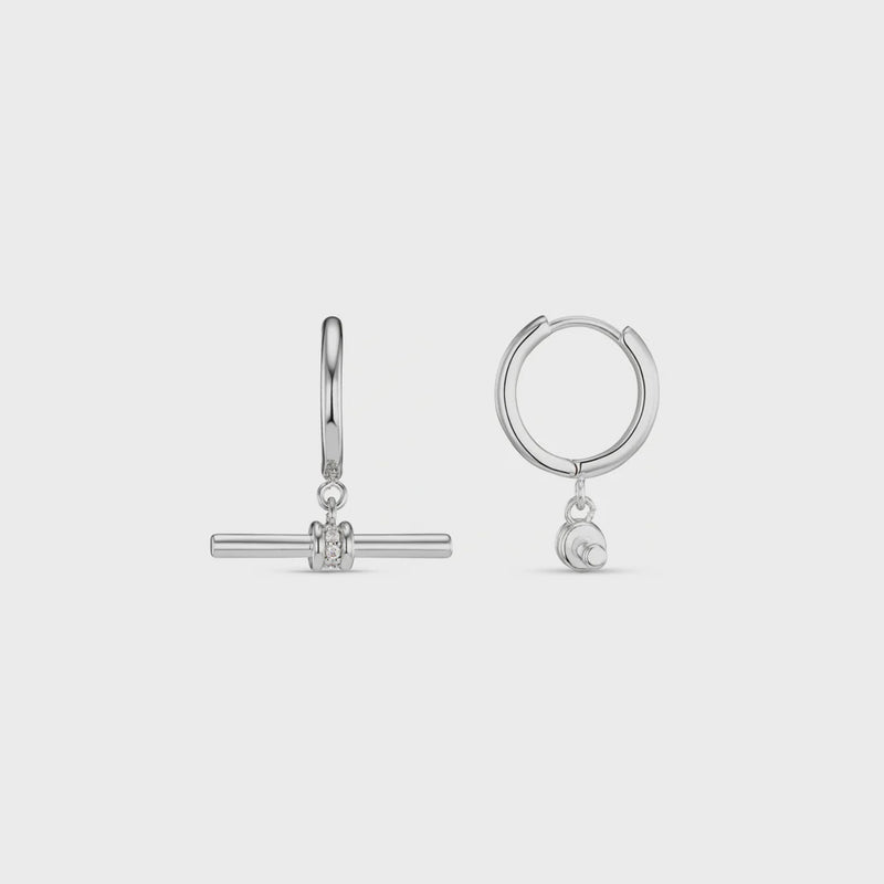 Orelia Crystal T-Bar Hoop Earrings - Sterling Silver Plated