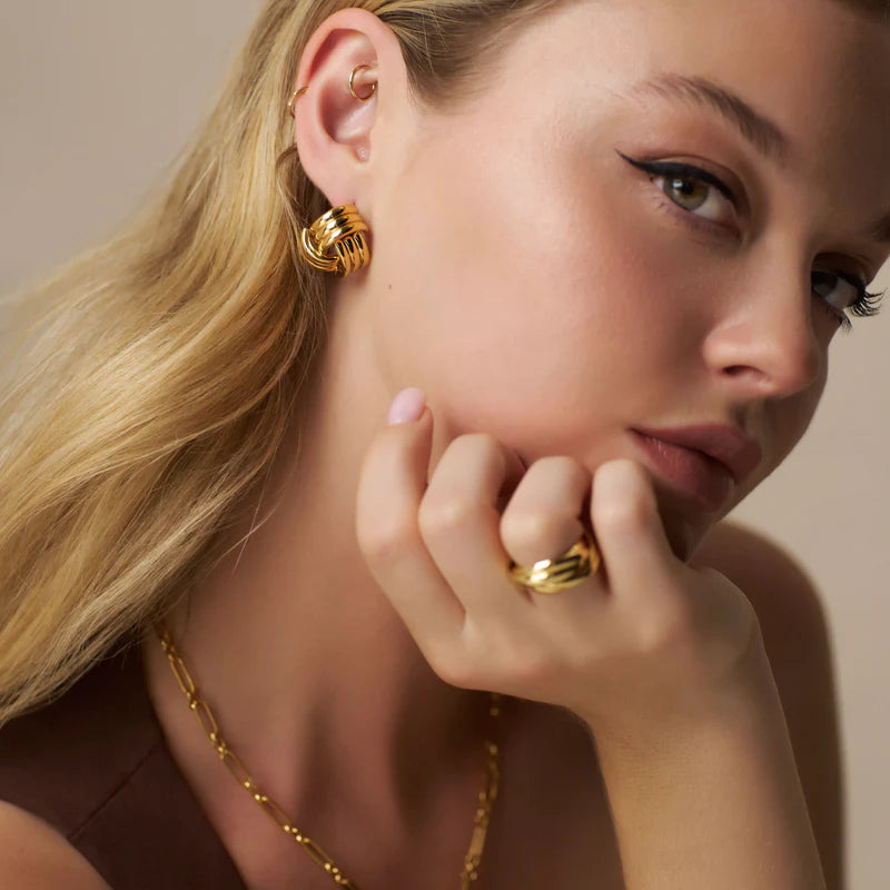 Orelia Interlocking Statement Stud Earrings - Gold