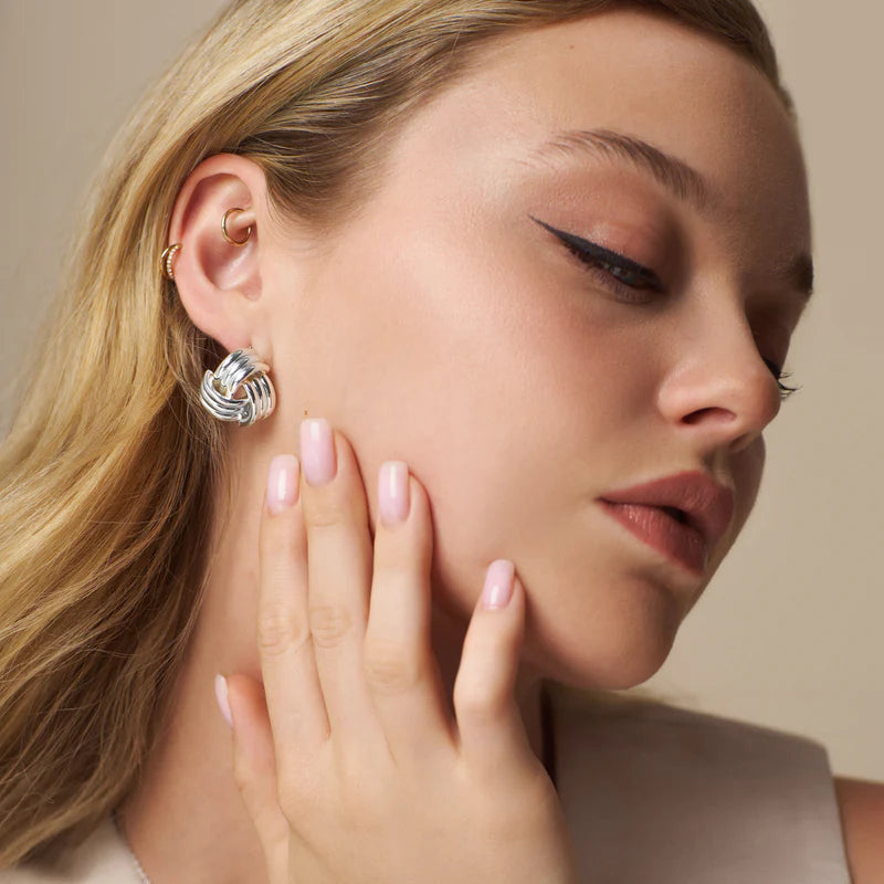Orelia Interlocking Statement Stud Earrings - Silver
