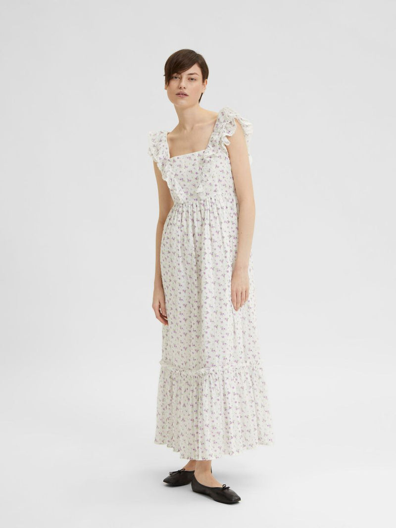 Selected Femme Susy Floral Midi Dress - Snow White