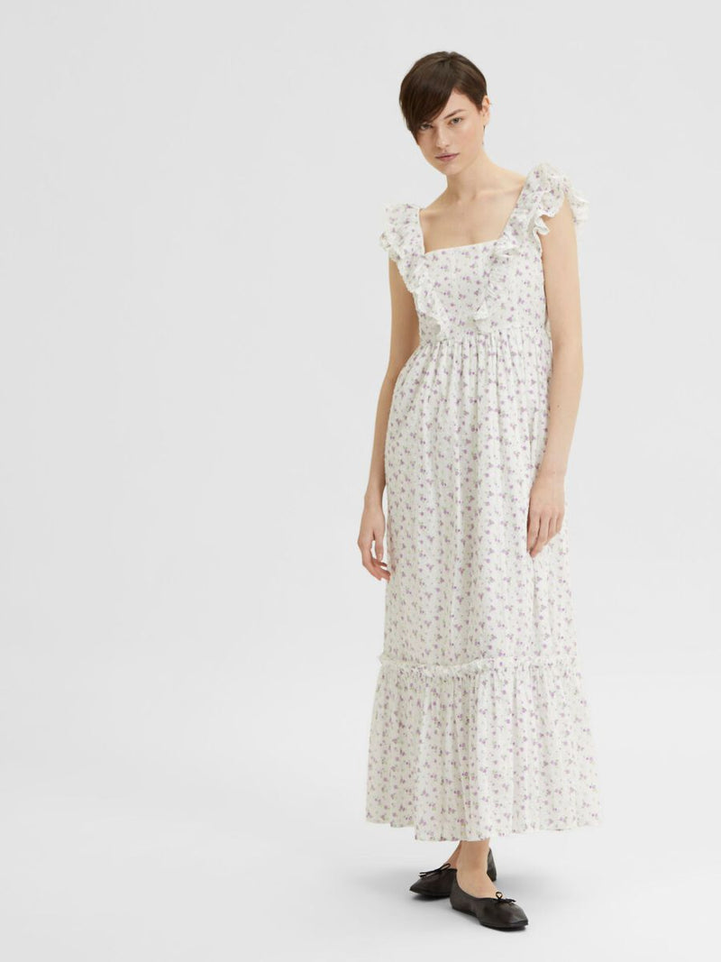 Selected Femme Susy Floral Midi Dress - Snow White