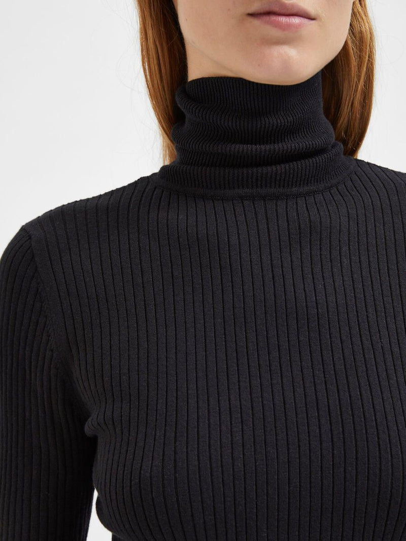 Selected Femme Lydia Roll Neck Top - Black