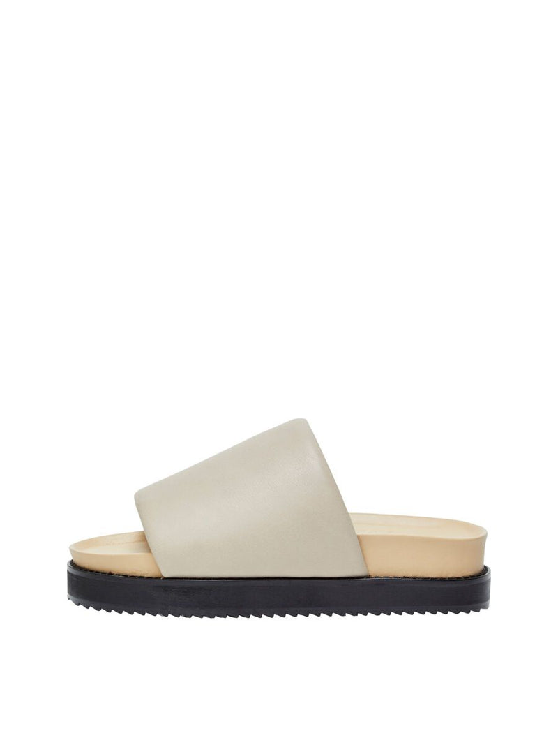 Selected Femme Leather Sliders - Chinchilla
