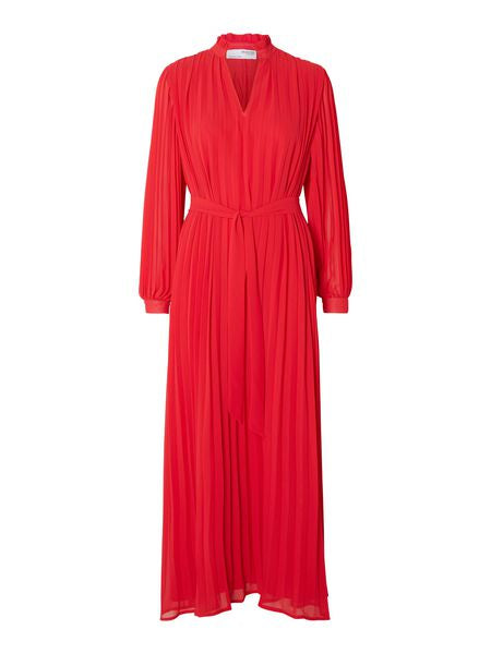 Selected Femme Darcie Pleated Maxi Dress - Ski Patrol Red
