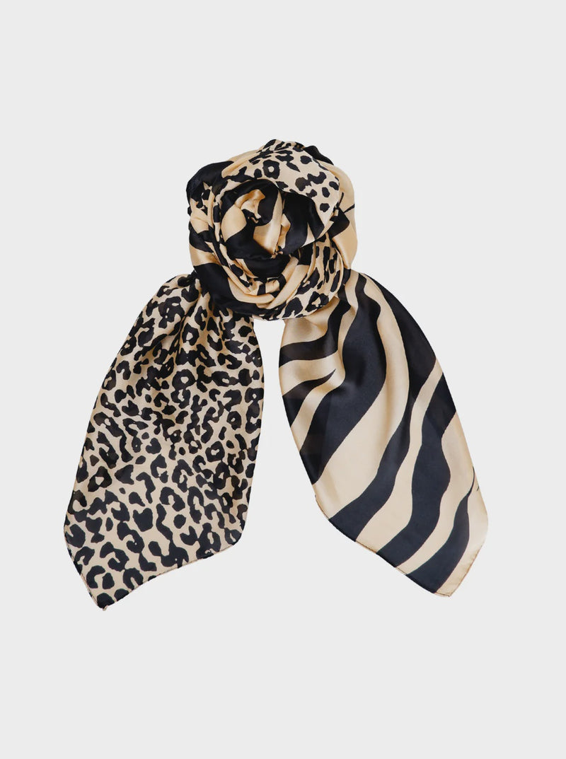 Black Colour Ines Satin Scarf - Camel