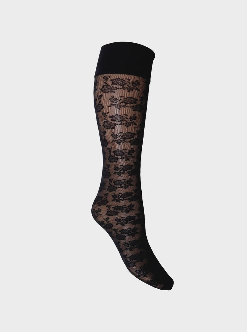 Black Colour Lace Knee High Sock - Black