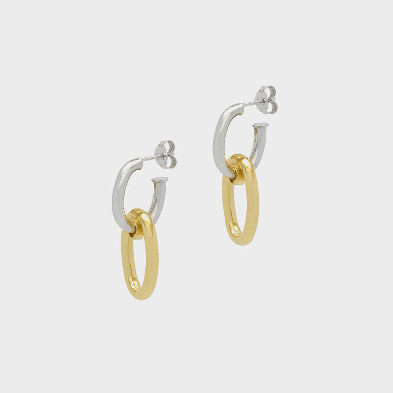 The Hoop Station Interlinking 2-Tone Drop Earrings - Gold/Silver